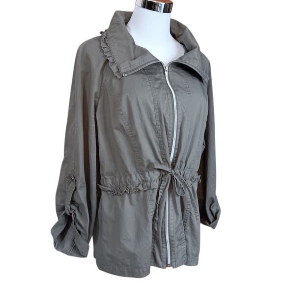 SANDRO Lightweight Jacket XL Khaki Green Zip Tie Waist Roll Tab Casual Outdoors - Picture 3 of 10